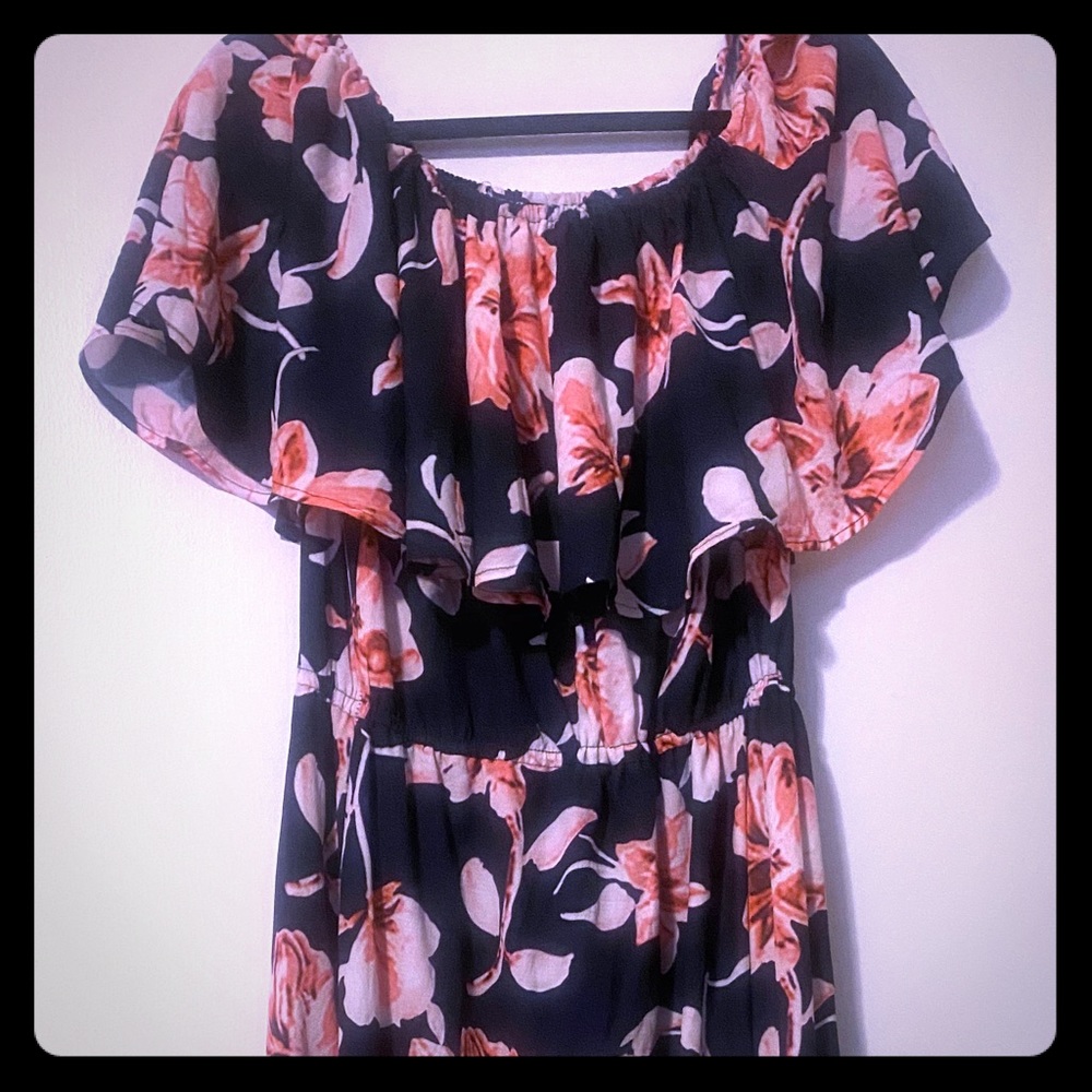 Navy Floral Off the Shoulder Maxi Dress